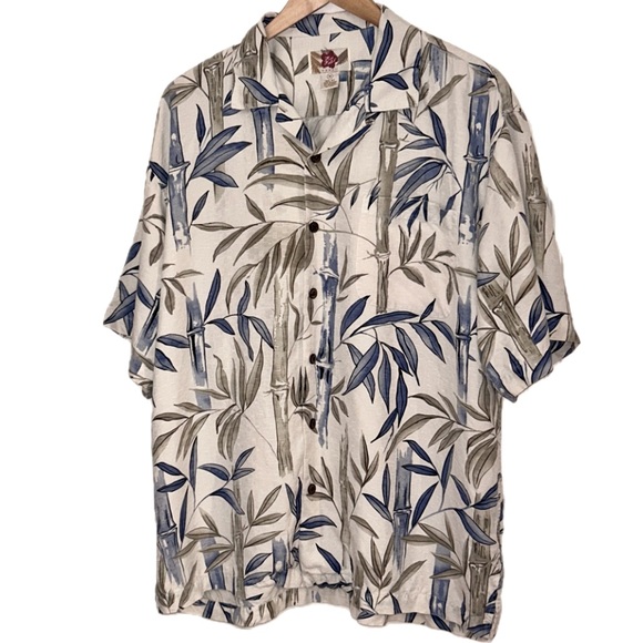 Hilo Hattie Other - Vintage Hilo Hattie Silk Tropical Beach Bamboo Print Ivory Hawaiian Shirt Medium